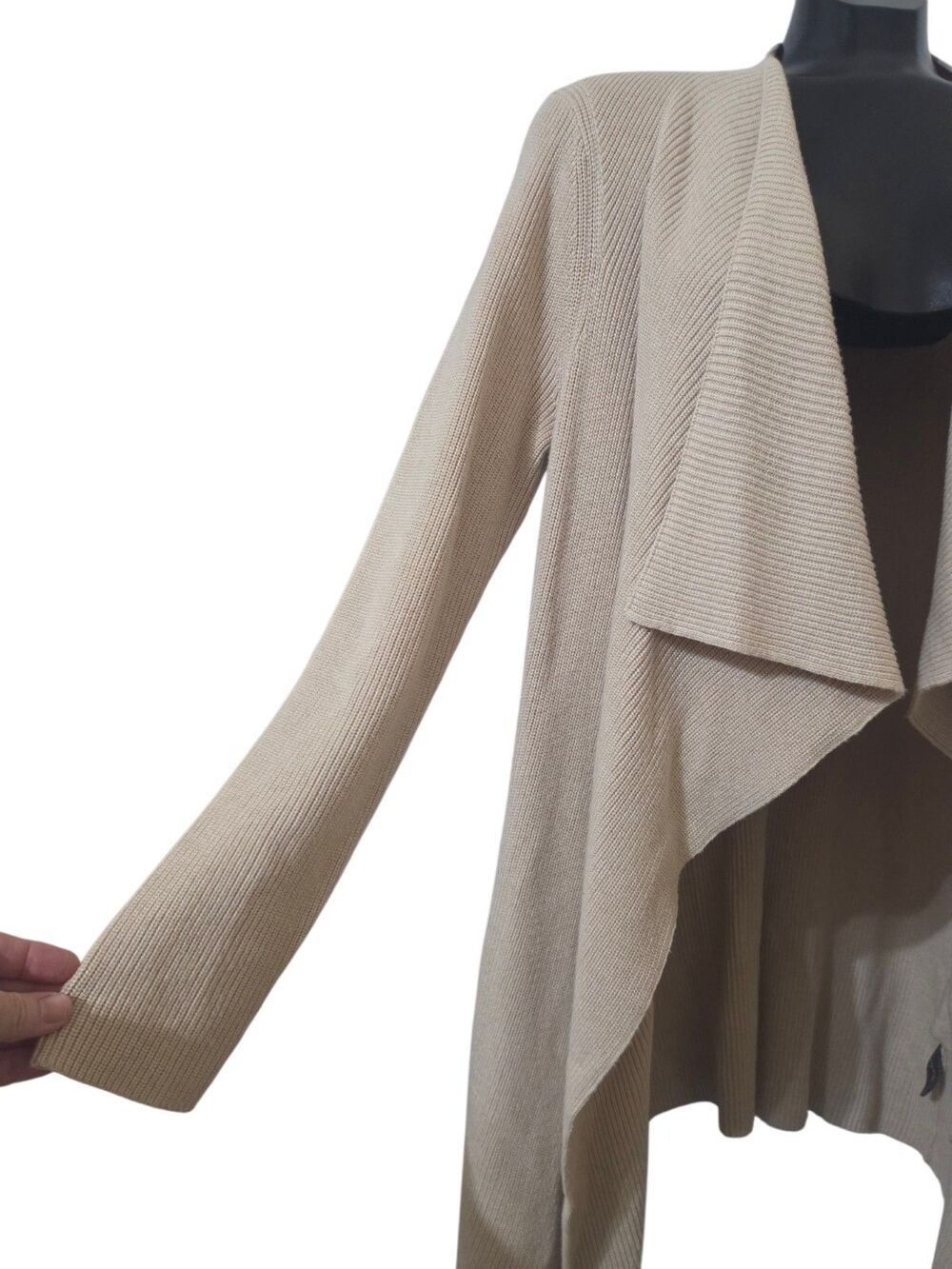 J. McLaughlin Open Front Waterfall Cardigan Pockets Tan M 5% Cashmere U5 - Picture 2 of 11